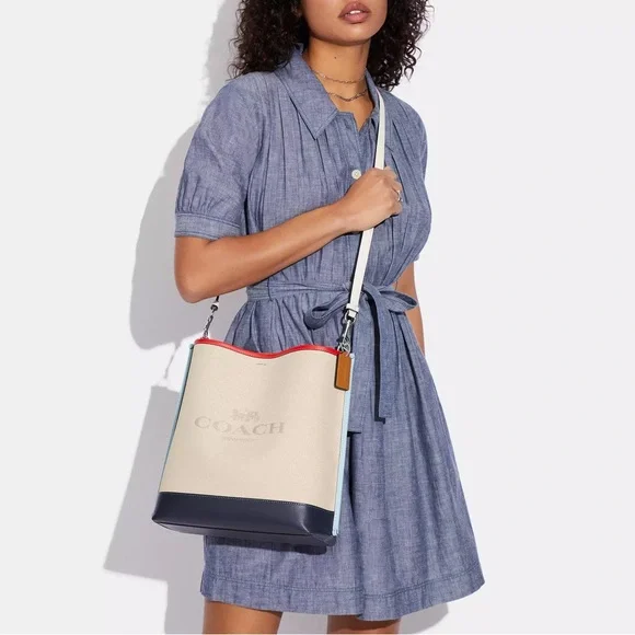 NWT Coach Mollie Bucket Crossbody Bag Colorblock Canvas Natural Multi CA201 - Picture 10 of 10